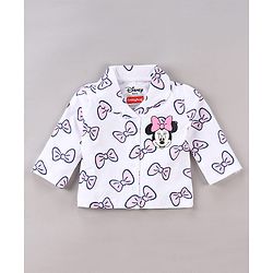 Babyhug Disney Single Jersey Knit Full Sleeves Night Suit With Minnie Mouse Print - White
