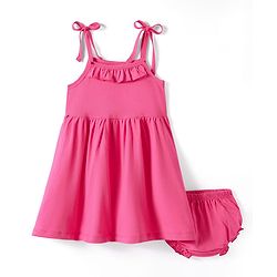 Babyhug Single Jersey Knit Singlet Sleeves Solid Frock with Bloomer - Pink