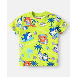 Babyhug 100% Cotton Knit Half Sleeves Night Suit with Beach Theme Print - Light Green