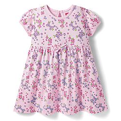 Babyhug 100% Cotton Single Jersey Knit Half Sleeves Floral Printed Frock with Bloomer & Bow Applique - Pink