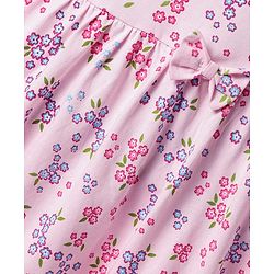 Babyhug 100% Cotton Single Jersey Knit Half Sleeves Floral Printed Frock with Bloomer & Bow Applique - Pink