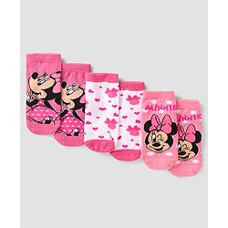 Cute Walk By Babyhug Disney Ankle Length Anti-Bacterial Socks  With Minnie Mouse Graphics Pack Of 3 - Pink & White