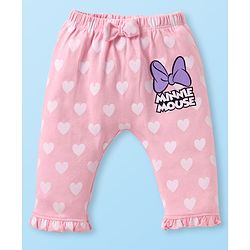 Babyhug Disney Interlock Knit Full Length Diaper Leggings With Minnie Mouse Graphics & Bow Detailing Pack Of 3 - Purple Pink & White