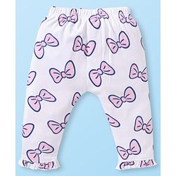 Babyhug Disney Interlock Knit Full Length Diaper Leggings With Minnie Mouse Graphics & Bow Detailing Pack Of 3 - Purple Pink & White