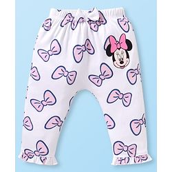 Babyhug Disney Interlock Knit Full Length Diaper Leggings With Minnie Mouse Graphics & Bow Detailing Pack Of 3 - Purple Pink & White