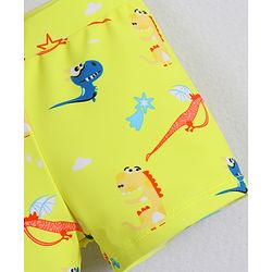 Babyhug Swimming Trunk With Dino Print & Swimming Cap - Yellow