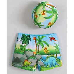 Babyhug Swimming Trunks & Cap with Dino Print - Green