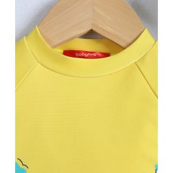 Babyhug Half Raglan Sleeves Two Piece Swimsuit With Dino Print & Swimming Cap - Yellow