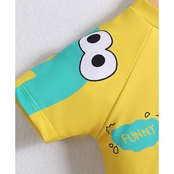 Babyhug Half Raglan Sleeves Two Piece Swimsuit With Dino Print & Swimming Cap - Yellow