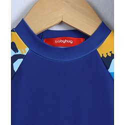 Babyhug Half Raglan Sleeves Two Piece Swimsuit With Dino Print & Swimming Cap - Navy Blue