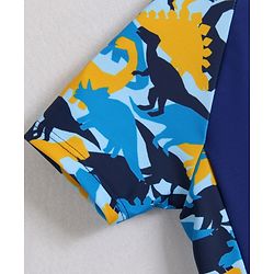 Babyhug Half Raglan Sleeves Two Piece Swimsuit With Dino Print & Swimming Cap - Navy Blue