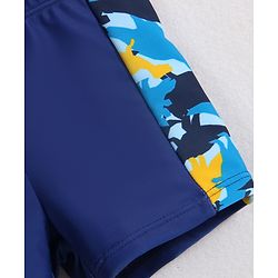 Babyhug Half Raglan Sleeves Two Piece Swimsuit With Dino Print & Swimming Cap - Navy Blue