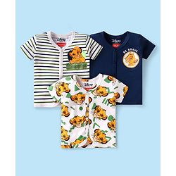 Babyhug Disney Interlock Knit Half Sleeves Jhablas With Simba Graphics Pack of 3 - Navy Blue & White