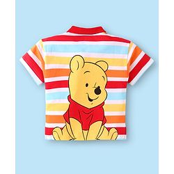 Babyhug Disney Single Jersey Knit Half Sleeves Striped Polo T-Shirt & Shorts Set With Winnie The Pooh Graphics - Red