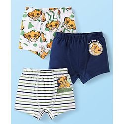 Babyhug Disney Cotton Knit Mid Thigh Trunks With Simba Graphic Pack Of 3 - White & Navy Blue
