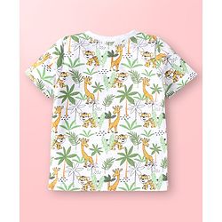 Babyhug Single Jersey Knit Jungle Theme Printed Dungaree & Half Sleeves T-Shirt Set - Green