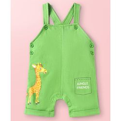 Babyhug Single Jersey Knit Jungle Theme Printed Dungaree & Half Sleeves T-Shirt Set - Green
