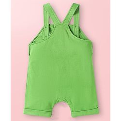 Babyhug Single Jersey Knit Jungle Theme Printed Dungaree & Half Sleeves T-Shirt Set - Green