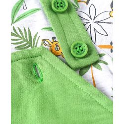 Babyhug Single Jersey Knit Jungle Theme Printed Dungaree & Half Sleeves T-Shirt Set - Green