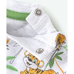 Babyhug Single Jersey Knit Jungle Theme Printed Dungaree & Half Sleeves T-Shirt Set - Green