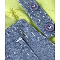Babyhug Single Jersey Woven Dungaree & Half Sleeves T-Shirt With Tree Print - Blue & Green