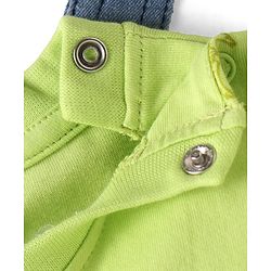 Babyhug Single Jersey Woven Dungaree & Half Sleeves T-Shirt With Tree Print - Blue & Green