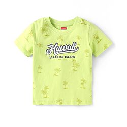 Babyhug Single Jersey Woven Dungaree & Half Sleeves T-Shirt With Tree Print - Blue & Green