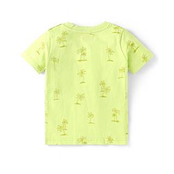 Babyhug Single Jersey Woven Dungaree & Half Sleeves T-Shirt With Tree Print - Blue & Green