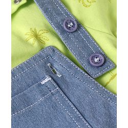 Babyhug Single Jersey Woven Dungaree & Half Sleeves T-Shirt With Tree Print - Blue & Green
