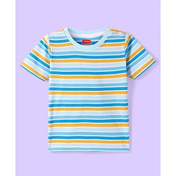 Babyhug Cotton Knit Half Sleeves T-Shirt with Stripes - White
