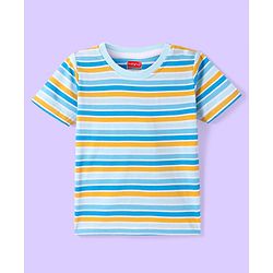 Babyhug Cotton Knit Half Sleeves T-Shirt with Stripes - White