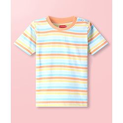 Babyhug Cotton Knit Half Sleeves  T-Shirt with Stripes - Blue & Yellow