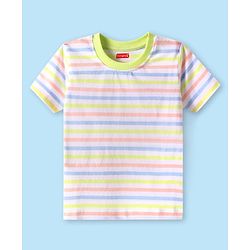 Babyhug Cotton Knit Half Sleeves T-Shirt with Stripes - White