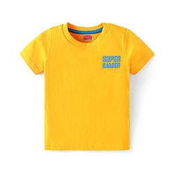 Babyhug Single Jersey Woven Dungaree & Half Sleeves T-Shirt With Dino Embroidery - Blue