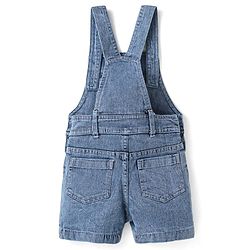 Babyhug Single Jersey Woven Dungaree & Half Sleeves T-Shirt With Dino Embroidery - Blue