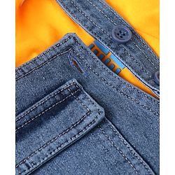 Babyhug Single Jersey Woven Dungaree & Half Sleeves T-Shirt With Dino Embroidery - Blue