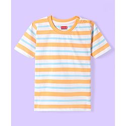 Babyhug Cotton Knit Half Sleeves T-Shirt with Stripes - White