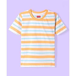 Babyhug Cotton Knit Half Sleeves T-Shirt with Stripes - White