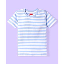 Babyhug Cotton Knit Half Sleeves T-Shirt with Stripes - White