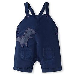 Babyhug Single Jersey Knit Half Sleeves T-Shirt & Dungaree Set with Dino Print & Embroidery - Navy Blue & Orange
