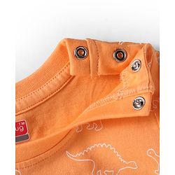 Babyhug Single Jersey Knit Half Sleeves T-Shirt & Dungaree Set with Dino Print & Embroidery - Navy Blue & Orange