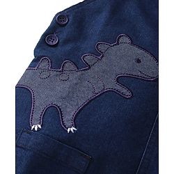 Babyhug Single Jersey Knit Half Sleeves T-Shirt & Dungaree Set with Dino Print & Embroidery - Navy Blue & Orange