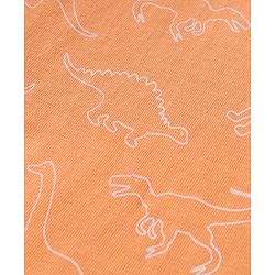 Babyhug Single Jersey Knit Half Sleeves T-Shirt & Dungaree Set with Dino Print & Embroidery - Navy Blue & Orange