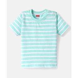 Babyhug 100% Cotton Knit Half Sleeves Striped T-Shirt - Light Blue