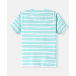 Babyhug 100% Cotton Knit Half Sleeves Striped T-Shirt - Light Blue