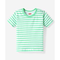 Babyhug 100% Cotton Knit Half Sleeves Striped T-Shirt - Light Green & White