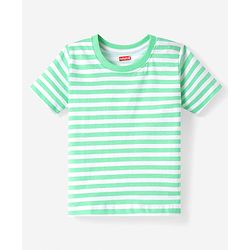 Babyhug Cotton Knit Half Sleeves Striped T-Shirt - Light Green & White