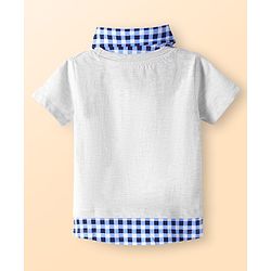 Babyhug Cotton Knit Half Sleeves Overlapped T-Shirt with Checks & Beyond Smart Text Print - Grey & Blue