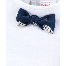 Babyhug Single Jersey Knit Puffed Sleeves Top & Skirt With Bow Applique & Heart Print - Navy Blue & White