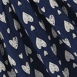 Babyhug Single Jersey Knit Puffed Sleeves Top & Skirt With Bow Applique & Heart Print - Navy Blue & White
